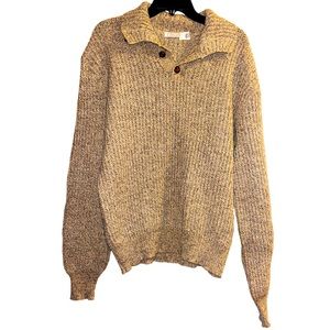 Oakbrook Wool Long Sleeve Button Neutral Oatmeal 100% Sweater XL Vintage